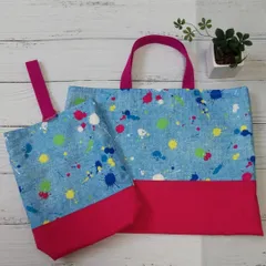 レッスンバッグ　上靴入れ　シンプル　ポップ　リアル　デニム　ペイント風　ピンク