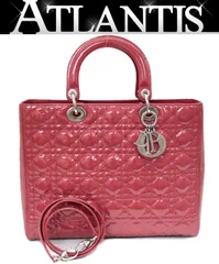 クリスチャンディオール Christian Dior レディディオール ラージ 2WAYバック パテント ピンク系 S金具 【71832】