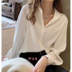 春夏秋レディースホワイトシャツ ゆったり大きいサイズ シフォンブラウス オフィスカジュアル 長袖トップス