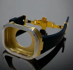 ブラック×シルバーゴールド★49mm apple watch ultraアップルウォッチラバーメタルカバーセット　ウルトラ　49ミリ用　カスタム ultra2