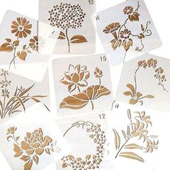 Copeflap ステンシルシート 花 手帳 描画 テンプレート ステンシルプレート 花柄 模様 13x13cm( 13x13cm)