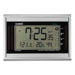 【在庫限り】CASIO(カシオ) 置き時計 電波 ソーラー シルバー デジタル 生活環境 温度 湿度 カレンダー 表示 置き掛け兼用 IDS-160J-8JF