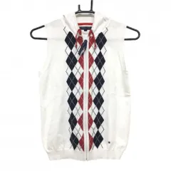 ★SALE価格★トミーヒルフィガー フード付ニットベスト 白×ネイビー×レッド 前アーガイル パーカー レディース S ゴルフウェア Tommy Hilfiger Golf