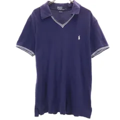Polo by Ralph Lauren ポロバイラルフローレン 半袖 Vネック ポロシャツ L ネイビー 鹿の子 メンズ 古着