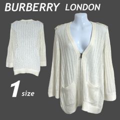 BURBERRY LONDON バーバリー ロンドン レディース ニットジャケット カーディガン 1 ダブルジップ エポレット 袖2WAY 刺繍ロゴ 麻 綿 B1N10-339-02 三陽商会 アイボリー系 (D1)★