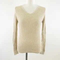 ジーユー GU ニット セーター 長袖 Vネック リブ ベージュ ラメ M *T730