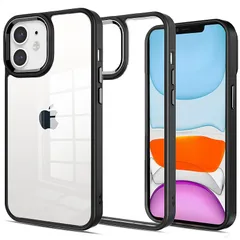 iPhone 11 用 ケース カバー 背面クリア 耐衝撃 滑り止め 指紋防止 米軍MIL規格 黄変防止 ストラップホール付き ワイヤレス充電対応 スマホケース あいふぉん 11 ケース アイフォン 11 PinLiSheng (ブラック, iPhone1 1