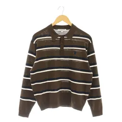 ユーエスポロアッスン U.S. POLO ASSN ボーダー ニットポロシャツ 長袖 S 茶 ブラウン /AT ■OSのサムネイル