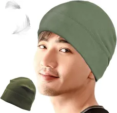 eggpass インナーキャップ 帽子 薄手 サイクルキャップ ヘルメットインナー 防寒キャップ ニット帽 男女兼用 自転車 サイクリング バイク スキー用 耳当て(グリーン,  Free Size)のサムネイル