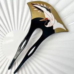 KZ009-b 簪 かんざし つる 鶴 バチ型 結婚式 和装 髪飾り 卒業式 成人式 着物 留袖 和装小物 普段使い ヘアアレンジ おしゃれ お洒落 お呼ばれ 花魁 お祭り かわいい 可愛い 母親 二本挿し 二本差し 二股 扇 銀杏型 花嫁 ヘアアクセサリー