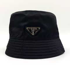 PRADA トライアングルロゴ バケットハット ナイロン ブラック 帽子 シルバー