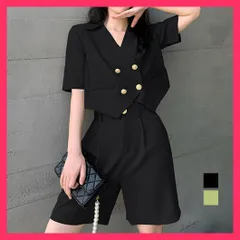 【スタッフおすすめ！】 テーラードジャケット ハーフパンツセット ショートジャケット/サマージャケット黒/ワイドパンツセット 韓国セットアップ 半袖レディース おし おすすめ おしゃれ　かわいい　人気 6BXDZ-001