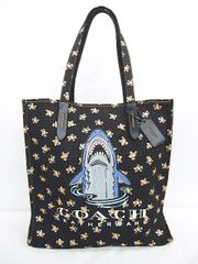 COACH コーチ 25113 シャーキー トートバッグ 黒地 花柄 サメプリント B0006-0528-3 ★3007