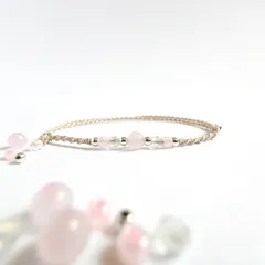 【10月誕生石】スッキリ魅せ叶う 天然石のミサンガブレスレット * 小福の彩り / ローズクォーツ *