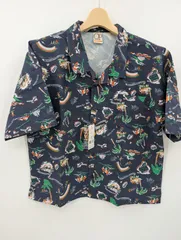 【新品】オーシャンパシフィック(Ocean Pacific)ラッシュガード 半袖 アロハシャツ UVプロテクト UVカット 紫外線対策 水陸両用 ネイビー