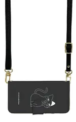 iPhone14Pro ケース 手帳型 アイフォン14 プロ スマホケース スマホショルダー レザー ストラップ 猫 シンプル ネコ イラスト 手書き かわいい  ピンク 調節可能 130cm  カラー08