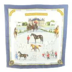 エルメス HERMES カレ90 LES HARAS NATIONAUX 国立種馬飼育場 スカーフ 大判 総柄 絹 シルク 紺 ネイビー グレー マルチカラー ●D ■OH /SI16のサムネイル