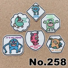 No.258 ワッペン 6枚セット モンスター 可愛い アイロンワッペン 接着 アップリケ ワンポイント 258