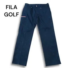 【美品】FILA GOLF フィラ ゴルフ 通年 ストレッチ★ ロゴ 総柄 スラックス パンツ Sz.86 メンズ ネイビー