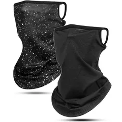 [Andeor] 《2枚セット》フェイスカバー uvカット 夏用【接触冷感-5℃・付けていないような呼吸で楽】ネックガード 冷感 ネックウォーマー 日焼け防止 (ブラック+夜-星空)