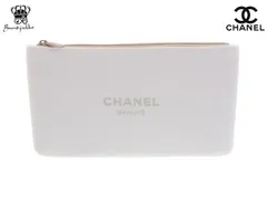 シャネル ノベルティ フラットポーチ スリム ファスナー開閉 ホワイト×内生地レッド CHANEL BEAUTE【Used 開封品】