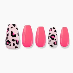 新品 FINGER SUIT「ピンクレオパード」PINK LEOPARD バレリーナ コフィン フィンガースーツネイルチップ 付け爪 ピンクのサムネイル