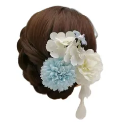 可愛い 花 パール リボン 卒業式 和風 着物 成人式 七五三 夏祭り ヘアアクセサリ  ブルーAブルーAP_3