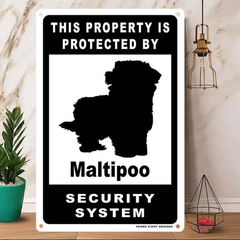 雑貨【Maltipoo/マルプー】  Dog ドッグ  犬    メタルポスタ―　Security  セキュリティー 警告  ヤードサイン メタルプレート  ブリキ看板  -150