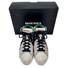 DIESEL ディーゼル パンチング スエード レザー サイド Dライン ハイカット スニーカー 43 サイズ 28cm イタリア プレミアム カジュアル ユーロ デニム ブランド 2000年代 デッドストック sk8 タイプ ストリート スケーター シューズ