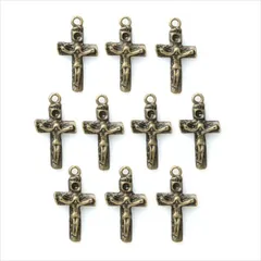 T-245X アンティーク チャーム【クロス】10個セット カン付き 十字架 ストラップ ピアス イヤリング ハンドメイド アクセサリー パーツ