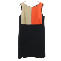 Laura Ashley ローラアシュレイ 配色カラー ノースリーブ 膝丈ワンピース 36 ブラック レディース 古着