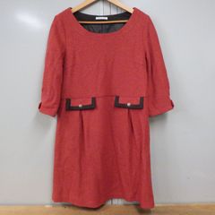 レトロ風 チュニック ワンピース 赤 金ボタン 大人 かわいい 服 韓国製 FAVORI ファボリ