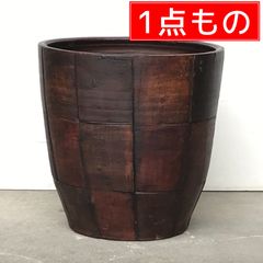 現品限り 1点もの 訳あり特価【側面にヒビの補修跡あり 新品】直径37cm おしゃれ 植木鉢 モザイク柄 丸 深型 黒茶系 テラコッタ 鉢 L 28リットル