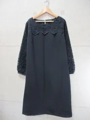 HusHusH ハッシュアッシュ ワンピース 長袖 レース お花 ひざ丈 裏地付き セレモニー オケージョン 入学式 卒業式 ネイビー 2サイズ Mサイズ