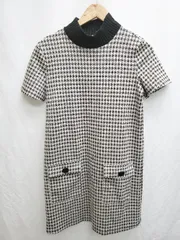 ◇ ⊇ ZARA ザラ 千鳥格子 半袖 ミニ ワンピース サイズM ブラック レディース P  【1409090012631】