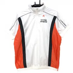 ルコックゴルフ 半袖ブルゾン 白×黒×オレンジ 裏メッシュ ハーフジップ レディース S ゴルフウェア le coq sportif