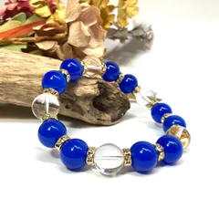 青瑪瑙&水晶 パワーストーン ブレスレット 天然石 12mm （ゴールド）メンズ・レディース　男性・女性　数珠ブレス　開運  [17]