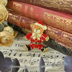 L3705-438 英国ヴィンテージ アクセサリー テディベア クリスマス ブローチ イギリス