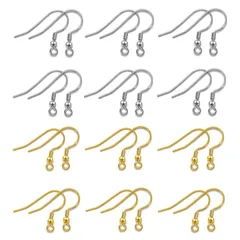 【特価セール】パーツ ジュエリー用 DIY材料 ピアス金具 キャッチ付き 金属アレルギー対応 手作り（20個925シルバー+20個14 釣針ピアス 丸玉付き シルバー925 Kゴールド） 約40個セット ピアスフック YFFSFDC