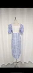 新品チェックパフワンピース