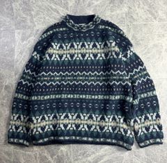 古着 Wool rich 肉厚ニットセーター ネイティブ柄 総柄 M 灰 - メルカリ