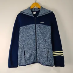 adidas アディダス　ワンポイントロゴ　ロゴ刺繍　ニット ジップパーカー　古着　ストリート