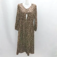 ◇ ⊂◎●未使用● GLOBAL WORK グローバルワーク 花柄 長袖 ロング ワンピース サイズM ブラウン レディース E  【1501160025012】