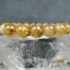 ☆良好品質！黄金と漆黒の輝き☆母岩入りの強力ルチル☆タイチン針＆ヘマタイト☆仕事運・勝負運のお守り◇AAA☆母岩入りタイチンルチルクォーツブレスレット☆約9.5mm×21珠前後☆内径約16.5cm☆【ブラジル産】≪R9CB≫