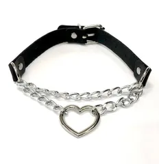 ネックレス oz-LTXX01 PUレザー チョーカー 地雷系 パンク ゴシック ゴスロリ系　ハート＆チェーン アクセ