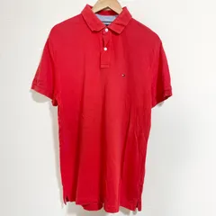 (^w^)b TOMMY HIRFIGER トミーヒルフィガー 半袖ポロシャツ 半袖トップス 半袖カットソー ゴルフウェア 綿100% 夏物 カジュアル シンプル 普段着 原色カラー レッド 赤系統 メンズ サイズL
