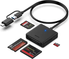 BENFEI USB 3.0/USB-C 4-in-1カードリーダー SD/TF(Micro SD)/MS/CF対応 OTG機能搭載 高速データ転送&同時読み書き可能  Windows11/Androidスマホ/PC等デバイス互換 コンパクト設計 AL370