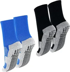 753japan サッカー ソックス ジュニア スポーツ 滑り止め 足首サポート 子供 キッズ 靴下(黒・青2足セット,  19cm～24cm)