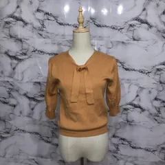 新品<!-利用不可文字-!>　ナチュラルビューティーベーシック　NATURAL BEAUTY BASIC 七分袖セーター　【FR】　オレンジ　ブラウス　ニット　オシャレ　かわいい　上品　シンプル　リボン