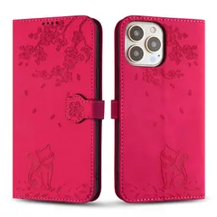 【数量限定】ケースカバー 15ProMax iPhone iPhone スタンド機能 財布型 マグネット式 携帯カバー iPhone15ProMax カード収納 高級PUレザー スマホケース max pro 15 15 iphone (ローズレッド) 子猫柄